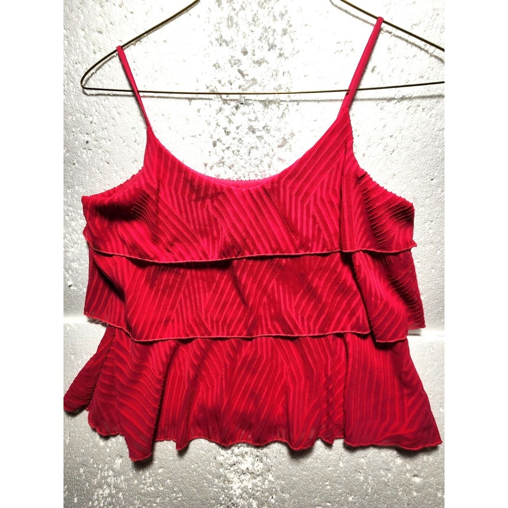Amadi Top Womens Small Red Layered Blouse Sleeveless Embroidered Open Shoulder
